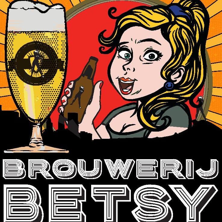 Logo van Brouwerij Betsy: een blonde dame met een flesje bier naast een gevuld glas
